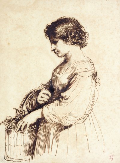 Een Jonge Vrouw die een Fruitmand Vasthoudt door Guercino