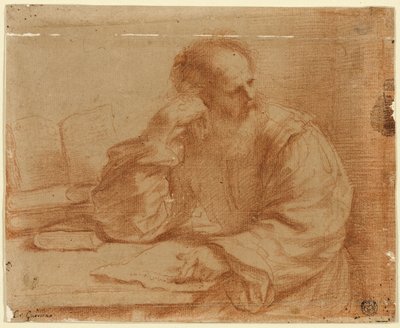 Baardige Man Zittend aan Tafel door Guercino