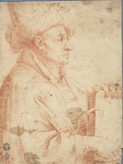 Buste van een Man met Tulband en een Boek door Guercino