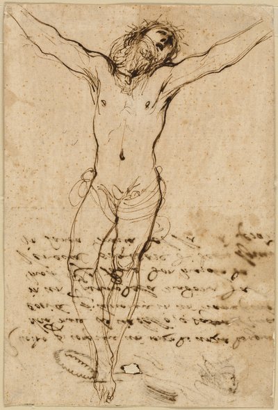 Christus aan het Kruis: Studie voor de Kruisiging met Heiligen door Guercino