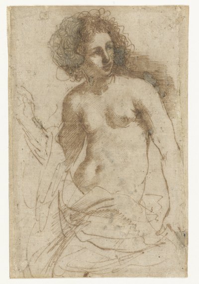 Halfnaakte staande vrouw door Guercino