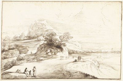 Berglandschap met een verre uitkijk door Guercino