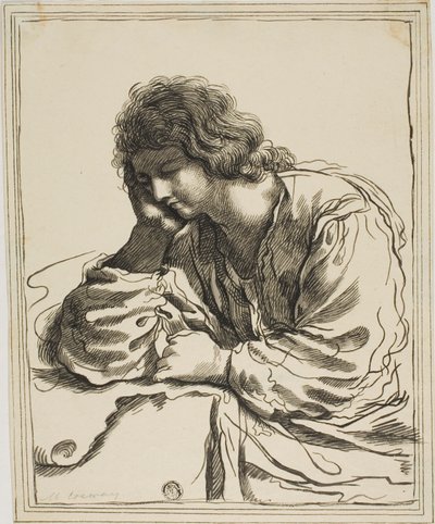 Sint Jan de Evangelist in meditatie door Guercino