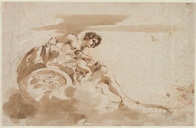 Venus en Cupido in een wagen door Guercino