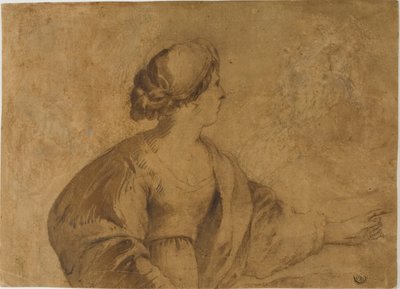 Vrouw in Profiel, Wijzend met Linkerhand door Guercino