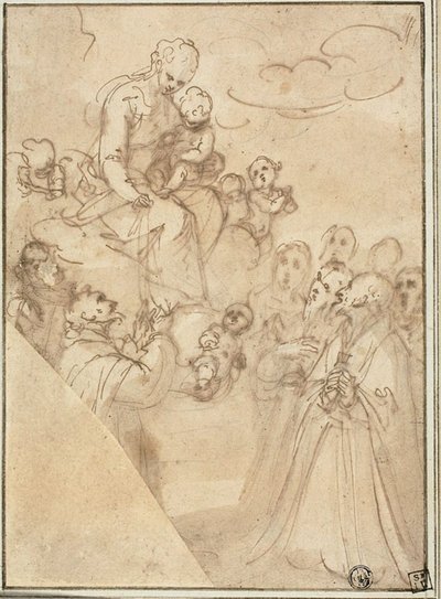 Madonna van de Rozenkrans, met Dominic en andere heiligen door Guglielmo Caccia