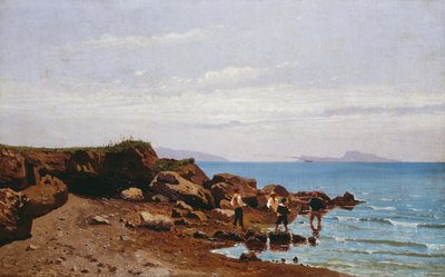 Vissers aan de Napolitaanse kust, met het eiland Capri op de achtergrond door Guglielmo Ciardi