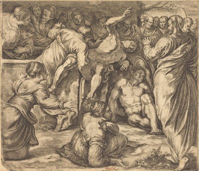 De opwekking van Lazarus door Guglielmo Cortese after Tintoretto