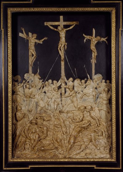 Kruisiging, toegeschreven aan Guglielmo della Porta (1515-1577), wasreliëf, Italië door Guglielmo della Porta