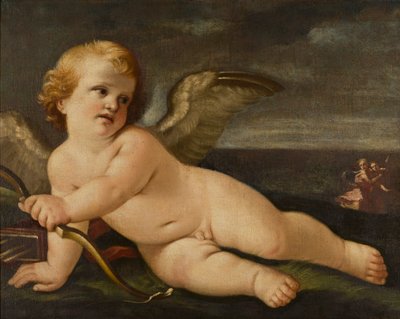 Cupido met zijn boog, c.1595-1642 door Guido (follower of) Reni