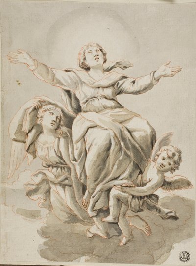 Hemelvaart (recto) Portretkoppen, diverse schetsen (verso) door Guido Canlassi