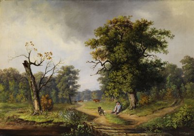 Koeherder rustend aan de bosrand door Guido Hampe