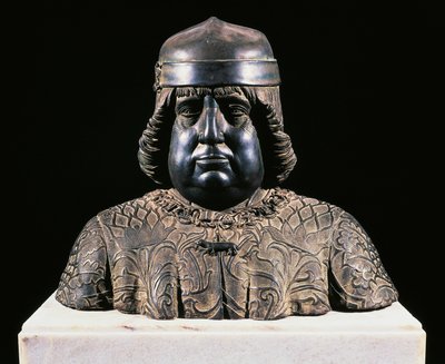 Buste van Alfonso van Aragon, ca. 1490, door Guido Mazzoni, bronzen beeldhouwwerk, hoogte 42 cm door Guido Mazzoni