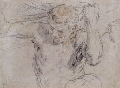 Een sater die een draperie optilt, en een aanvullende studie van zijn linkerhand door Guido Reni