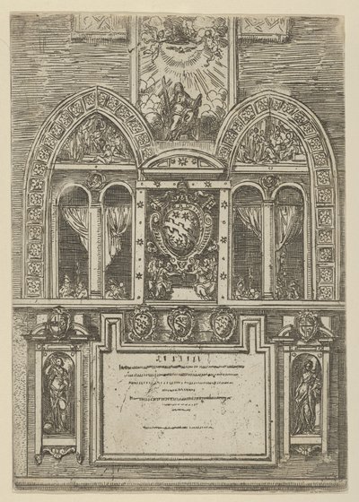 Gevel van het Palazzo del Senato in Bologna met de pauselijke wapens in het midden, 1598 door Guido Reni