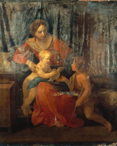 Madonna en Kind met St. Johannes de Doper in een Interieur, ca. 1640 door Guido Reni