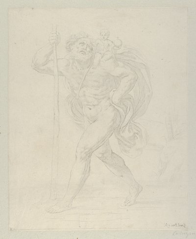 Sint Christoffel loopt met het kind Christus op zijn linkerschouder, tegenpro... door Guido Reni