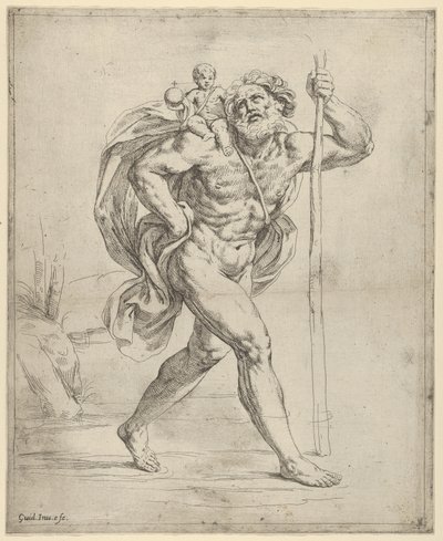 Sint Christoffel met het Christuskind op zijn rechterschouder door Guido Reni