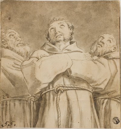 Sint Franciscus van Assisi, met twee monniken van zijn orde door Guido Reni