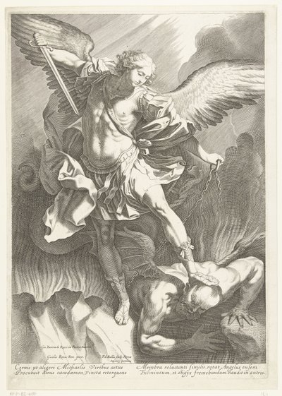 De Aartsengel St. Michael verslaat de Duivel, gegraveerd door Pieter de Bailliu, 1623-60 door Guido Reni