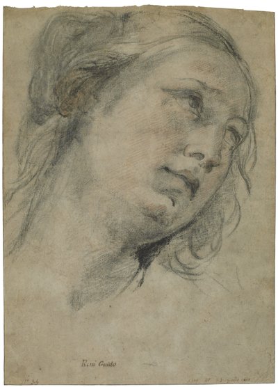 Het Hoofd van een Jonge Vrouw die Omhoog Kijkt, c.1609 door Guido Reni