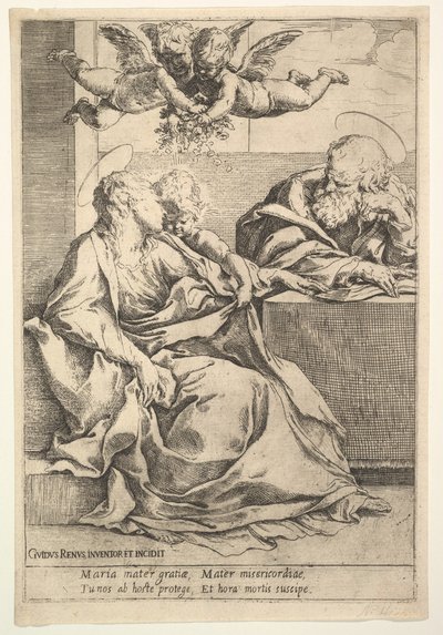 De Heilige Familie met twee engelen door Guido Reni