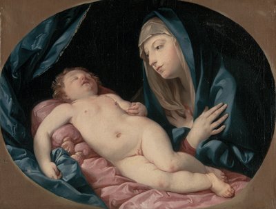 De Madonna die het slapende kind aanbidt door Guido Reni