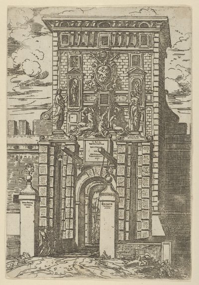De Porta Galliera, de toegangspoort tot Bologna en ophaalbrug met tijdelijke versieringen door Guido Reni