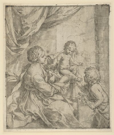 De Maagd en het Kind aan een tafel met de jonge Johannes de Doper, ca. 1600-1640 door Guido Reni