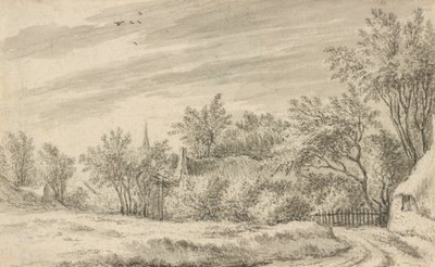 Dorpspad met kerktoren in de verte door Guillam Dubois
