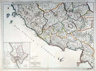 Historische kaart van de Italiaanse regio waar de Etrusken woonden na de Atlas van G. Delysle door Guillaume (after) Delisle