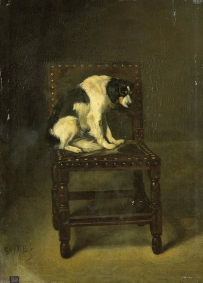 Een hond op een stoel door Guillaume Anne van der Brugghen