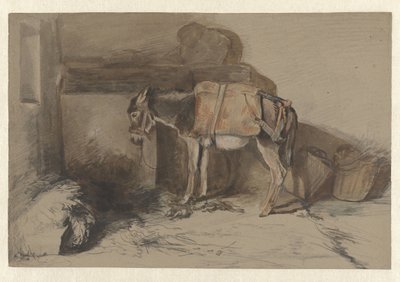 Ezeltje in stal door Guillaume Anne van der Brugghen
