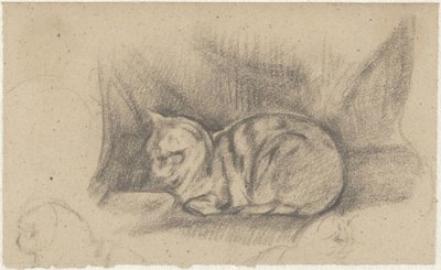 Liggende kat naar links door Guillaume Anne van der Brugghen