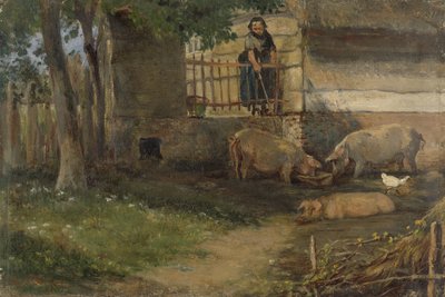 Varkens in een boerenerf door Guillaume Anne van der Brugghen