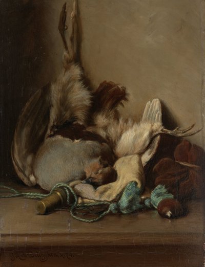 Stilleven met Houtduif en Kruithoorn door Guillaume Anne van der Brugghen