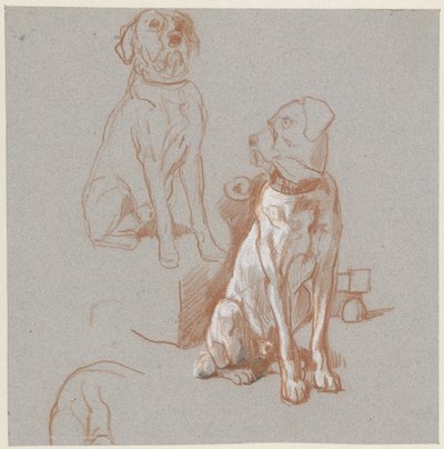 Twee studies van een zittende hond door Guillaume Anne van der Brugghen