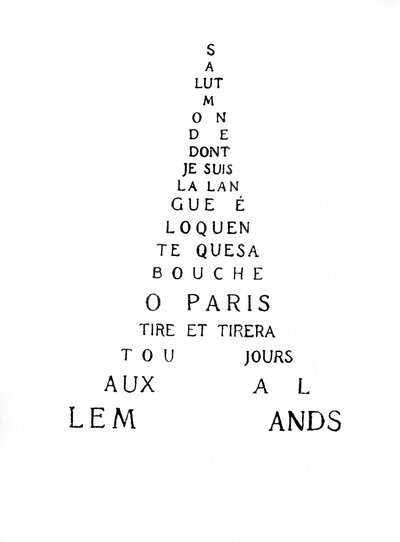 Calligram van de Eiffeltoren door Guillaume Apollinaire