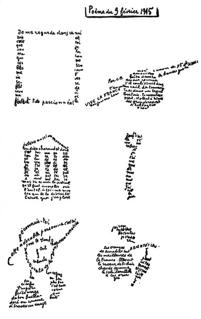 Calligram, gedicht, 9 februari 1915 door Guillaume Apollinaire