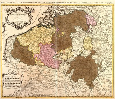 Kaart van Katholiek Nederland (België en Luxemburg) (ets) door Guillaume Delisle