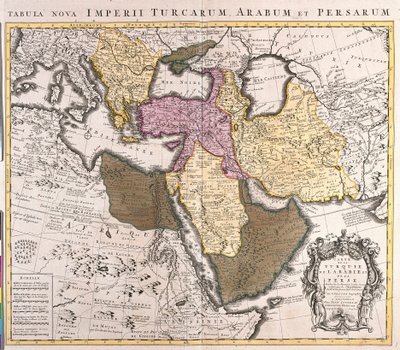 Kaart van het Midden-Oosten: Turks Rijk, Perzië en Arabisch Schiereiland (ets) door Guillaume Delisle