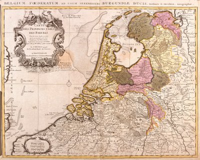 Kaart van de Verenigde Provincies van Nederland (ets) door Guillaume Delisle