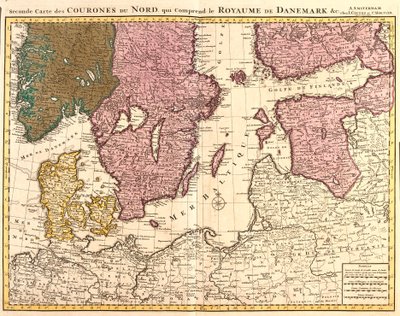 Kaart van de noordelijke koninkrijken (Denemarken, Zweden, Noorwegen en Finland) (ets) door Guillaume Delisle