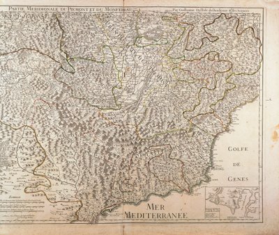 Zuidelijke Piemonte Regio, Monferrato en Westelijke Ligurië Regio. Kaart door Guillaume de l