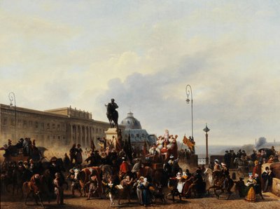 Maskerade op de Pont Neuf door Guillaume Frederic Ronmy