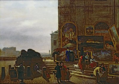 Schilderijen verkopen buiten het Institut de France, 1837 door Guillaume Frederic Ronmy