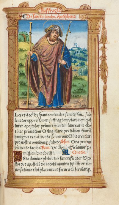 Gedrukt Getijdenboek (Gebruik van Rome): fol. 100r, St. Jacobus de Meerdere door Guillaume Le Rouge