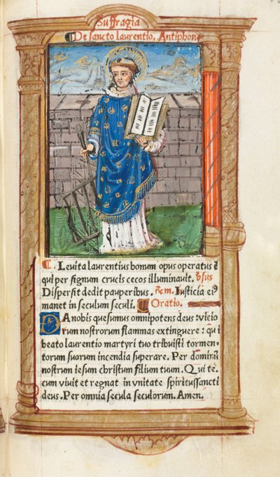 Gedrukt Getijdenboek (Gebruik van Rome): fol. 101r, St. Laurentius door Guillaume Le Rouge