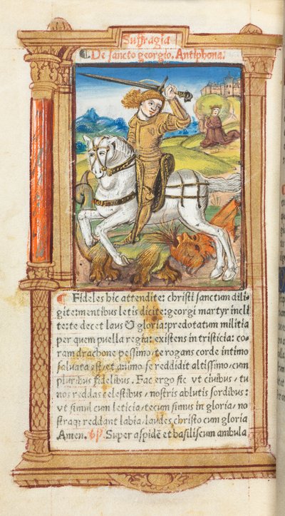 Getijdenboek (Gebruik van Rome): fol. 103v, St. Joris doodt de Draak door Guillaume Le Rouge
