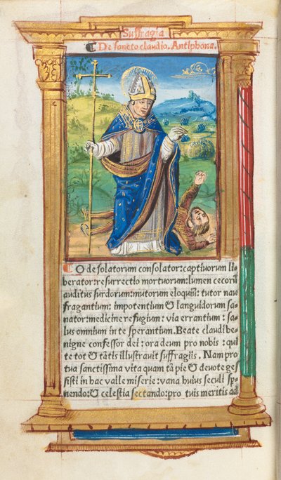 Getijdenboek (Gebruik van Rome): fol. 105v, St. Claude als Bisschop door Guillaume Le Rouge